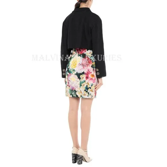 DOLCE & GABBANA JACKET BLACK COTTON BLEND CROPPED JEWELED BUTTONS sz 42 6